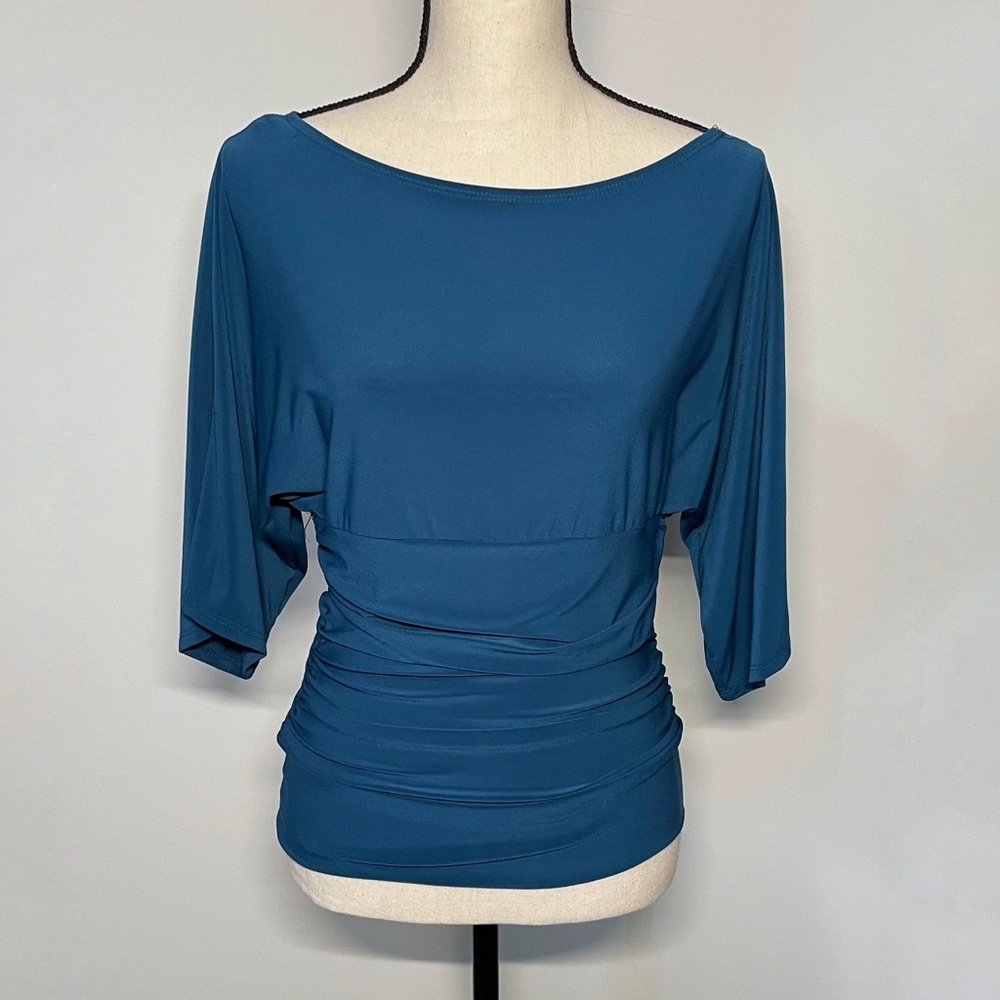 Last Tango teal boatneck top with dolman sleeves